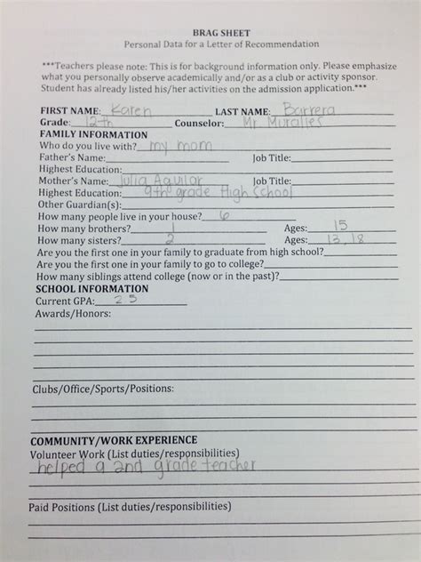 This is an example of a cover letter for a photographer. ASGL Senior Portfolio - Brag Sheet, Personal Statement