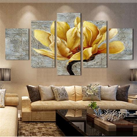 Purple rose flower pictures wall art for kitchen wine glass candle flower love wall decor canvas prints bedroom home artwork for living room 3 pieces/set size: Yellow Flower Landscape - Nature 5 Panel Canvas Art Wall ...