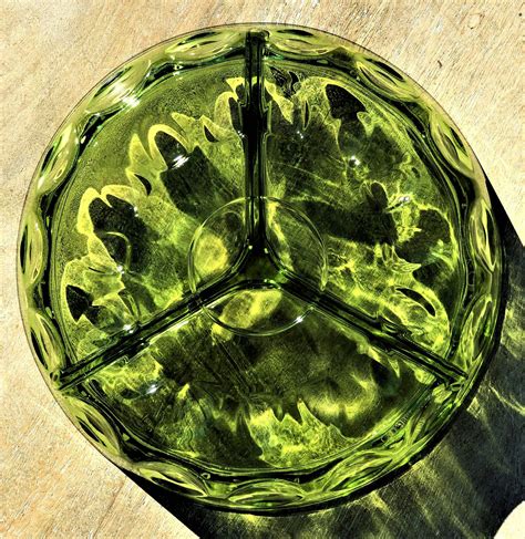 Hazel Atlas Avocado Green Glass Thumbprint Divided Relish Etsy