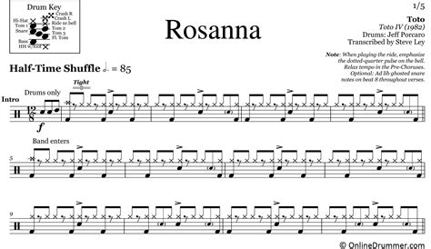 Learn how to play songs on drums suitable f. Rosanna - Toto - Drum Sheet Music | OnlineDrummer.com