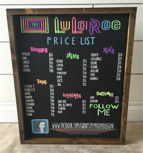 Lularoe Custom Consultant Price List Chalkboard By Calichalk