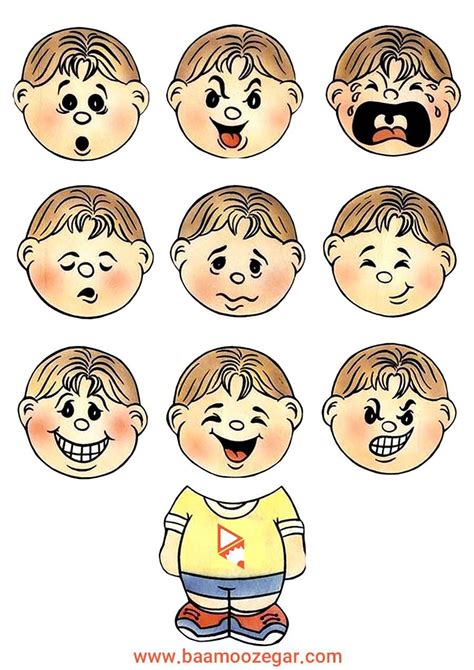 کاربرگ آموزش حالت های مختلف چهره و عواطف به کودکان با آموزگار Emotions Preschool Teaching