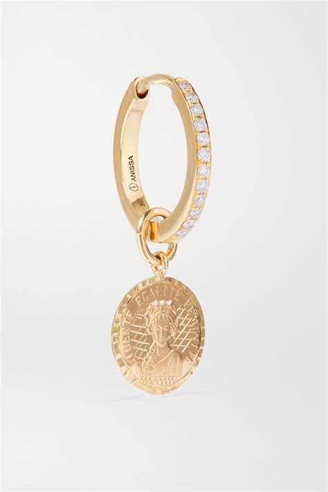 Gold Louise D Or Coin Karat Gold Diamond Single Hoop Earring