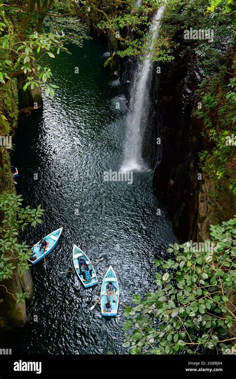 Waterfall And Boat At Takachiho Gorge In Japan Stock Photo Alamy
