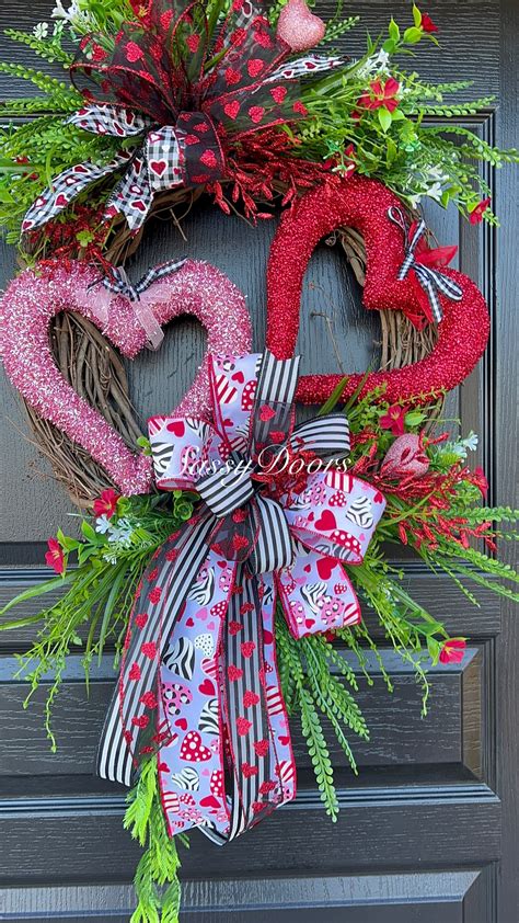 valentines wreath double hearts valentines day door wreath valentines day wreath hearts wreath