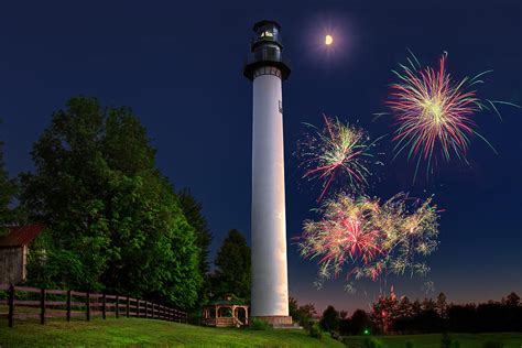 Summersville Lake Lighthouse Fireworks Photograph By Mary Almond Fine