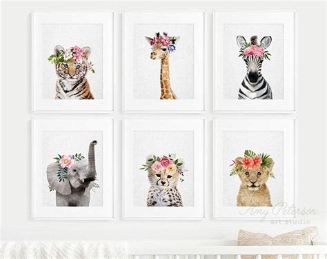 Set Of 6 Baby Safari Animals For Nursery Animal Wall Art Etsy