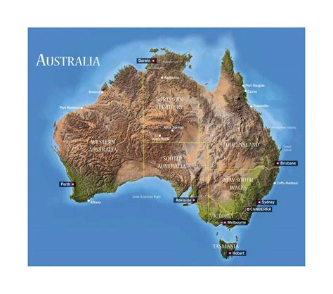 Detailed Relief Map Of Australia With Administrative Divisions And