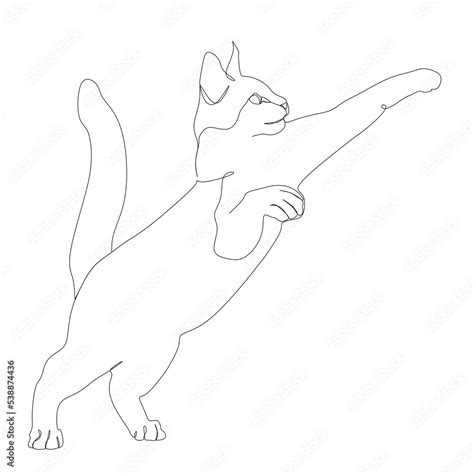 Continuous One Line Drawing Of Cat Silhouette Playful Cat Standing On