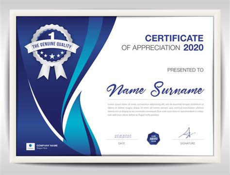 Certificate Template With Blue Abstract Background Vector 03 Free Download
