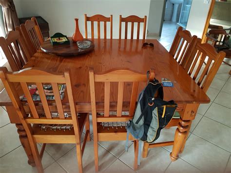 Choose from dozens of beautiful dining room furnishings of all types such as the farmhouse sideboard, fireside chair/w caning, algonquin chair and rustic dining pine bench. Oregon Pine Dining Room Table & Chairs | Junk Mail