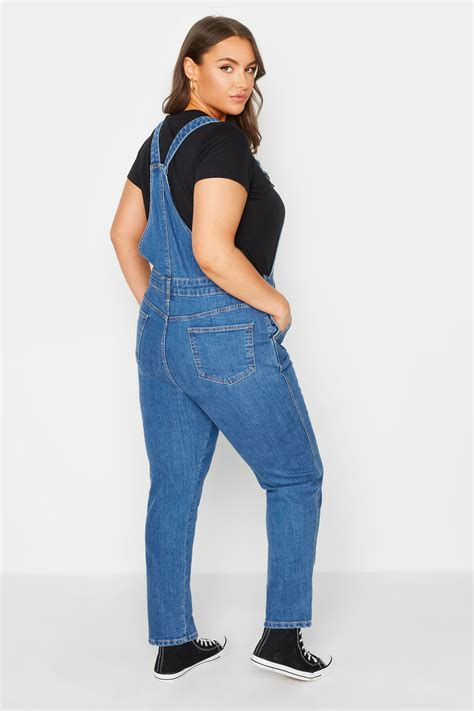 Plus Size Blue Straight Leg Dungarees Yours Clothing