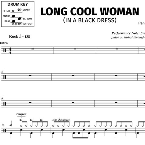 Long Cool Woman In A Black Dress The Hollies Drum Sheet Music OnlineDrummer Com