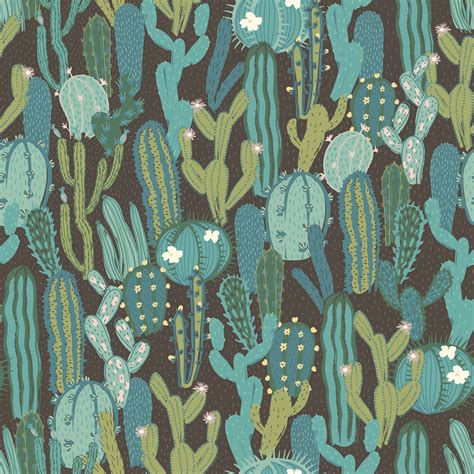 Vector Seamless Pattern With Cactus Repeated Texture With Green Cacti