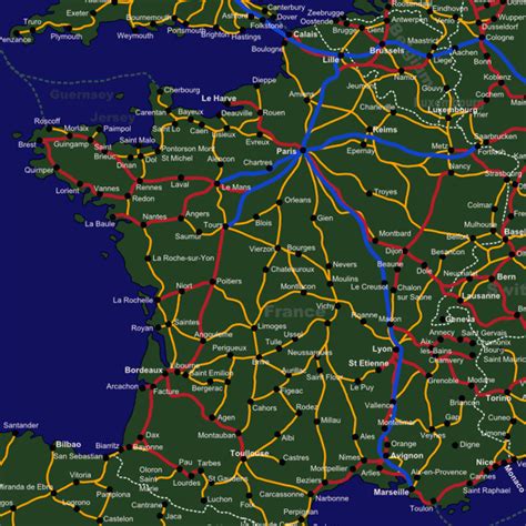 A Map Of France With Roads And Major Cities On Its Sides All In