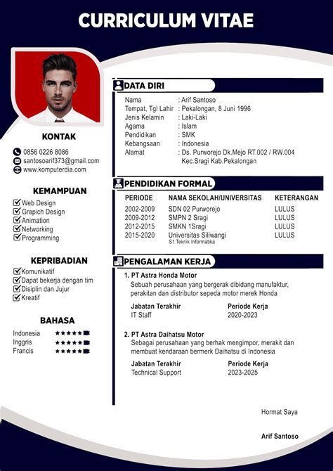 Contoh Cv Menarik Contoh Cv Curriculum Vitae Lamaran Kerja Yang