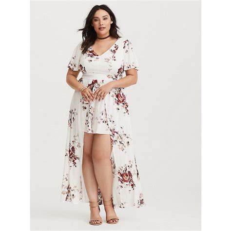 Torrid Ivory Floral Romper With Maxi Skirt Overlay Liked On