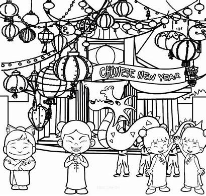 Chinese Coloring Pages Printable Drawing Lantern Celebration