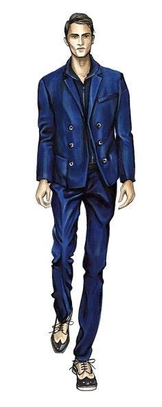 Elegant Man In Blue Suit Sketch Fashion Best Mens Fashion Mens