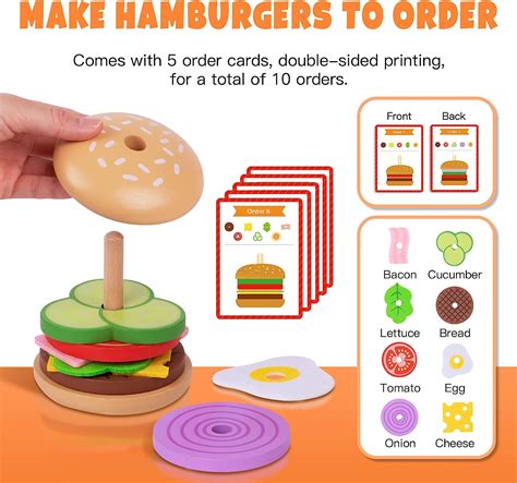 Buy Tookyland Montessori Hamburger Stacking Toys Wooden Burger Toy