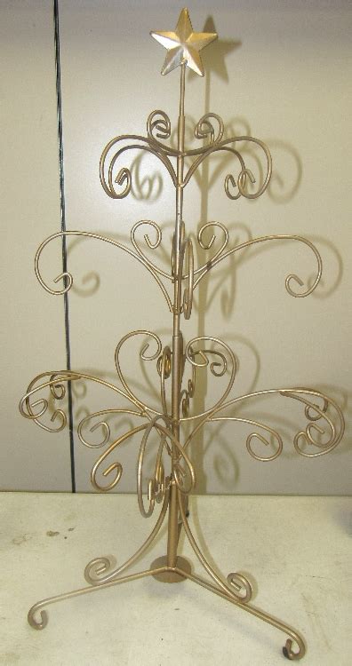 Wrought iron christmas tree metal ornament display stand gold 84 inch. Lot - Wrought Iron Christmas Tree Wire Metal Holder Stand ...