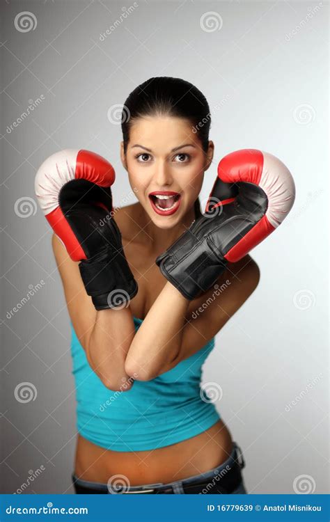 Young Beautiful Women Wiht Boxing Gloves Stock Image Image Of Young