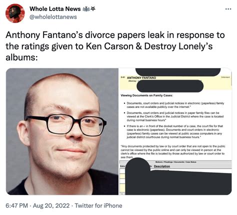Anthony Fantano Divorce Paper Leak Ken Carson Destroy Lonely Ken