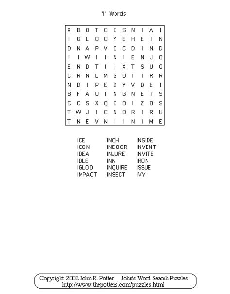 Johns Word Search Puzzles Kids I Words