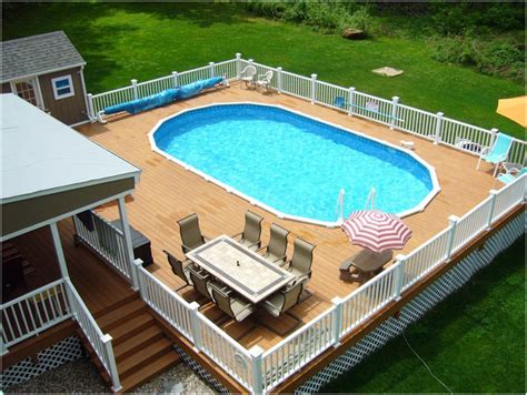 Materials used to create pool decks include a pressurized wood. Beautiful Deck Designs Around Above Ground Pool
