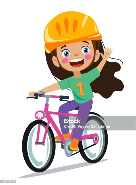 Cute Happy Girl Riding Bicycle Stock Illustration Download Image Now Activity Bicycle