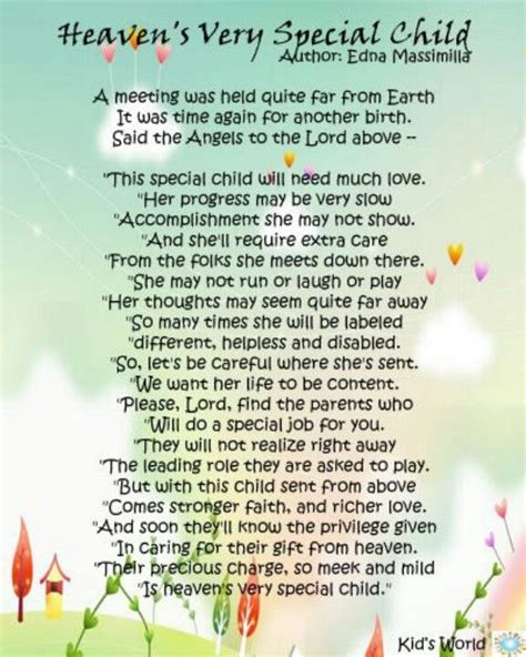 Heavens Very Special Child By Edna Massimilla Kids Poems Autism