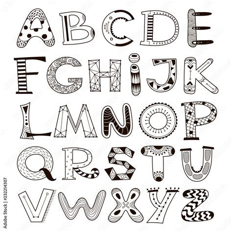 Hand Drawn Artistic Letters Set Font Letters Alphabet Doodle Abc