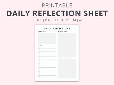 Printable Daily Reflection Journal Sheet To Help You Organize Etsy