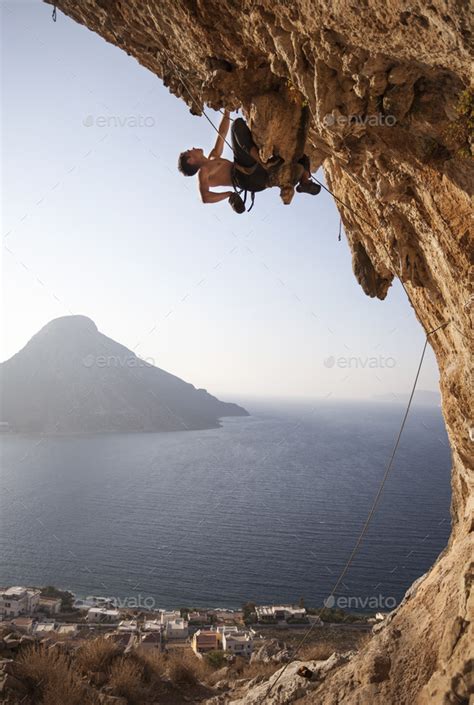 Rock Climber On Overhanging Cliff Stock Photo By Photobac Photodune