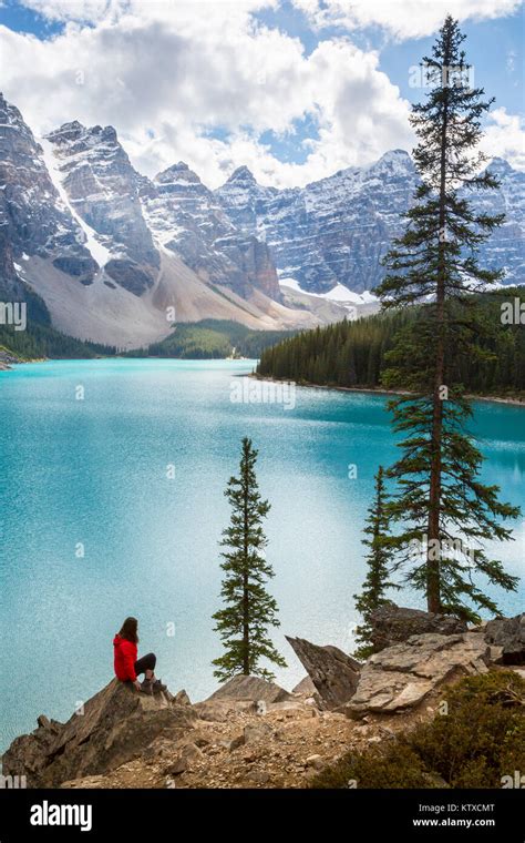 Lone Traveller At Moraine Lake And The Valley Of The Ten Peaks Banff