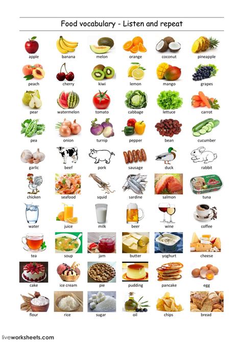 Learn spanish vocabulary for food, beverages and ordering. Food and drinks ficha