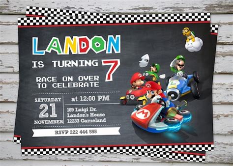 Mario Kart Birthday Party Invitation Super Mario Birthday Invitation