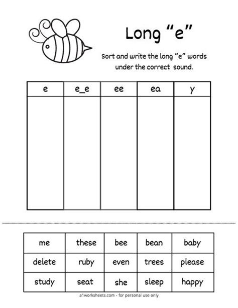 Long E Vowel Word Sort Worksheets Long Vowel Worksheets Spelling