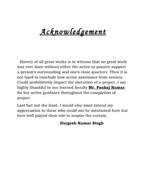 Acknowledgement Example For Research Paper