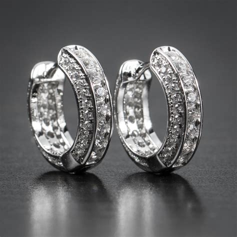 Fully Iced Small Sterling Silver Huggie Hoop Earrings