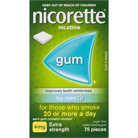 nicorette quit smoking extra strength nicotine gum icy mint 75 pack woolworths