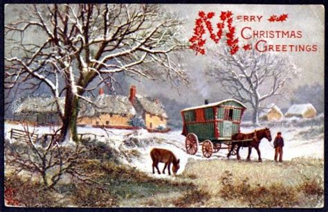 Gypsy Caravan Vintage Christmas Postcard Vintage Illustrations Pi
