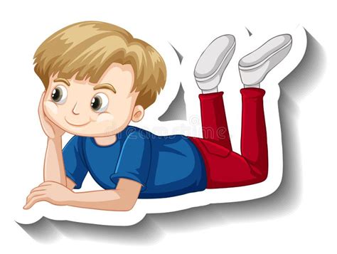 Boy Lying Down On The Ground Cartoon Sticker Stock Vector