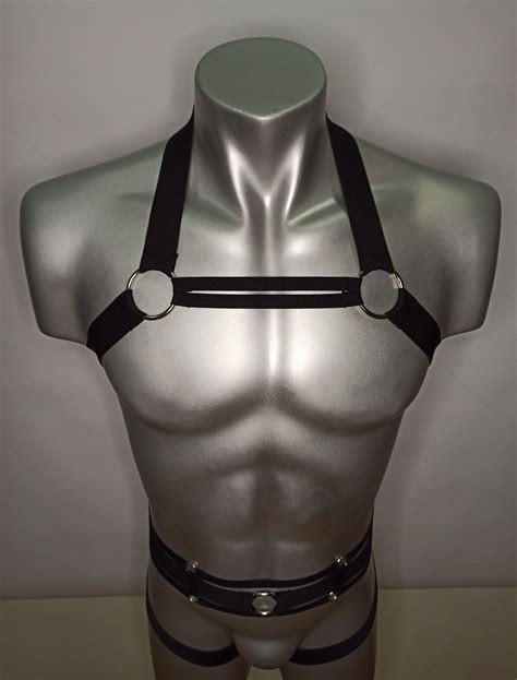 8r men black elastic harness set strap harness etsy