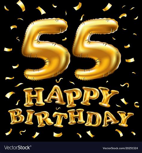 vector happy birthday 55th celebration gold balloons and golden