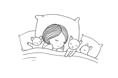 Girl And Cats Good Night Sweet Dreams Vector Illustration Bed Time Stock Illustration Download