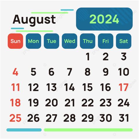 Calendario 2024 Mes De Agosto Motivo Moderno Vector Png Dibujos