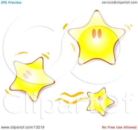 Three Happy Little Yellow Stars Bouncing Around Clipart Illustration By