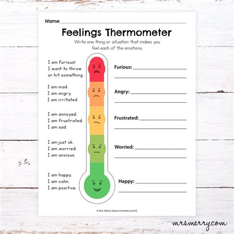Feelings Thermometer Worksheet Mrs Merry