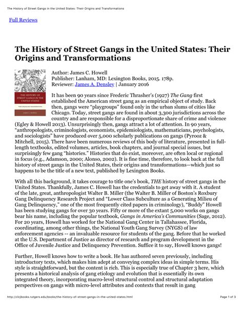 Pdf Book Review The History Of Street Gangs In The United States